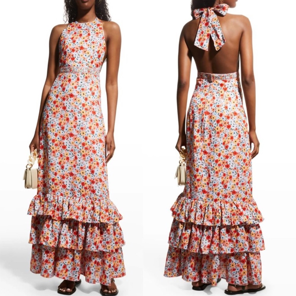 Agua Bendita Multicolor Floral Backless Dress